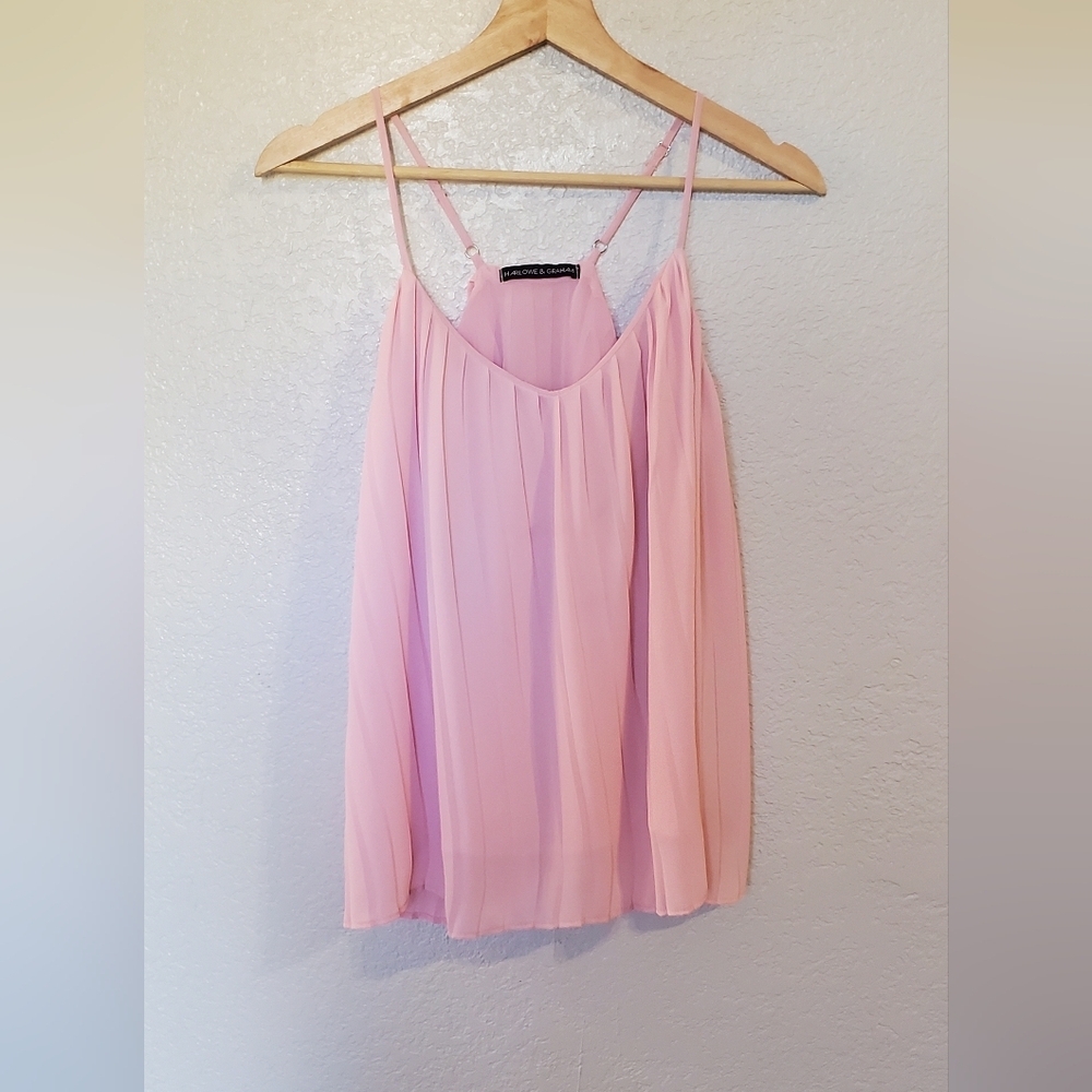 Harlowe & Graham Light Pink Chiffon Pleated Sleeveless Top Size Small
